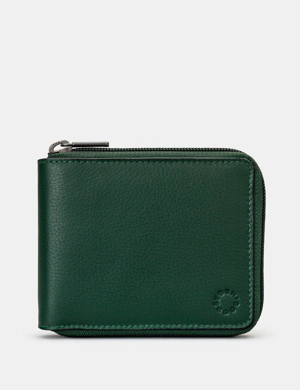 Green/Brown Zip Round Leather Wallet with Contrast Inner