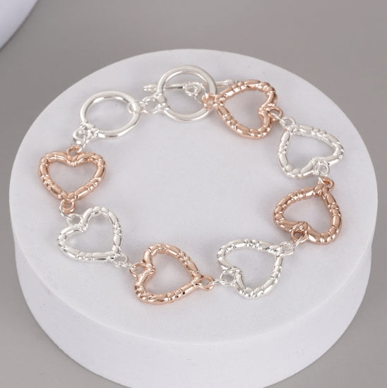 Silver & Rose Gold Heart Shapes Bracelet