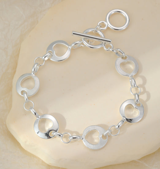 Silver Circles Cut Out Heart Bracelet