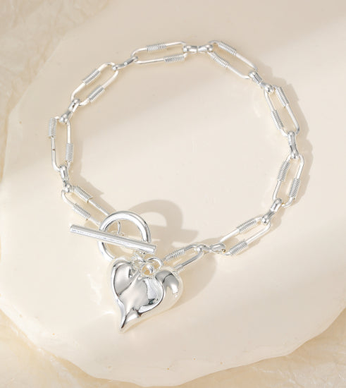 Silver T-Bar Heart Bracelet