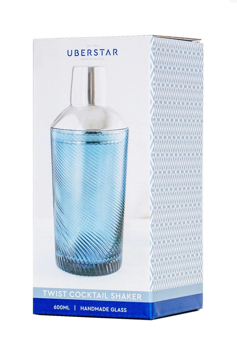 Twist Glass Cocktail Shaker – Blue