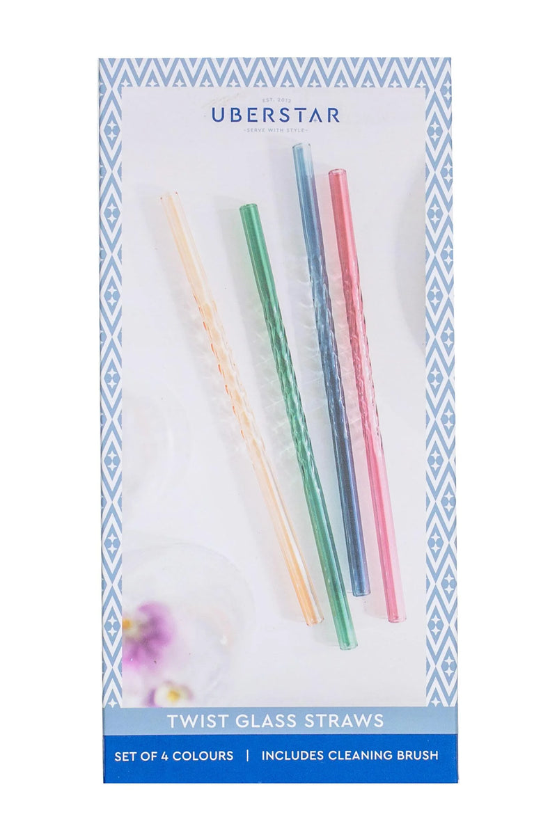 Twist Glass Straws and Cleaning Brush – Set of 4