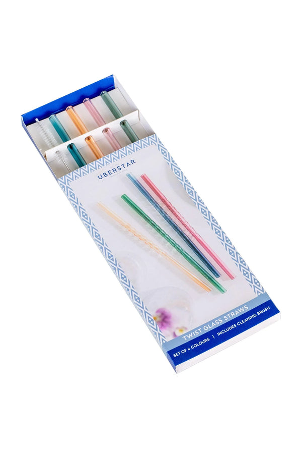 Twist Glass Straws and Cleaning Brush – Set of 4
