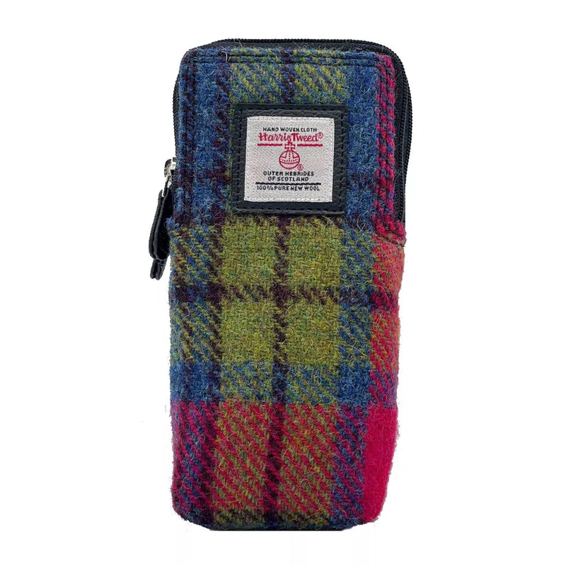 Harris Tweed Double Glasses Sleeve - Blue & Pink Check