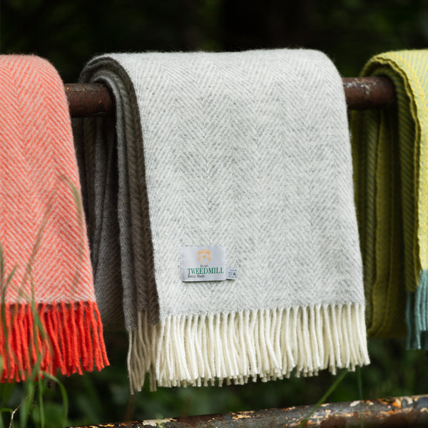 Fishbone Silver Grey Wool Throw