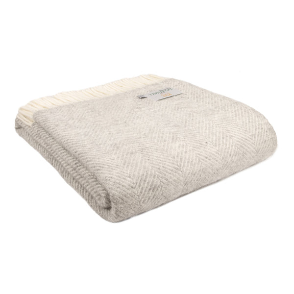 Fishbone Silver Grey Wool Throw