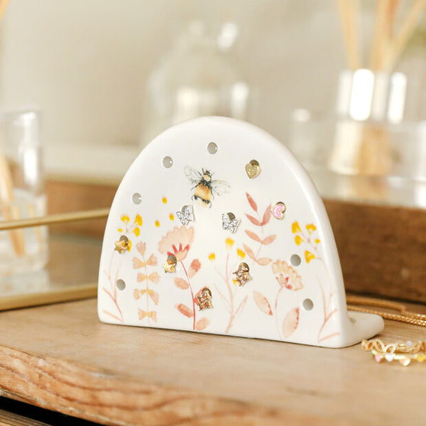 Dusky Pink Floral Ceramic Earring Holder