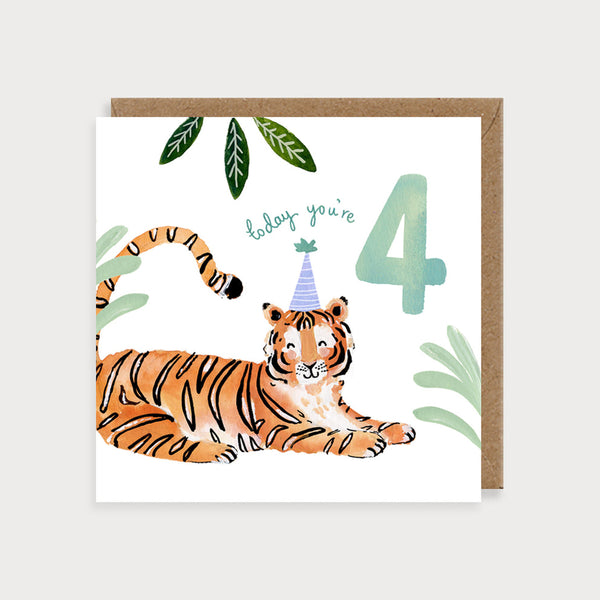 Child Age 4 Tiger Birthday Card