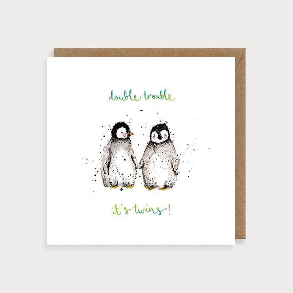 Penguins New Baby Twins Card