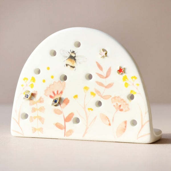 Dusky Pink Floral Ceramic Earring Holder