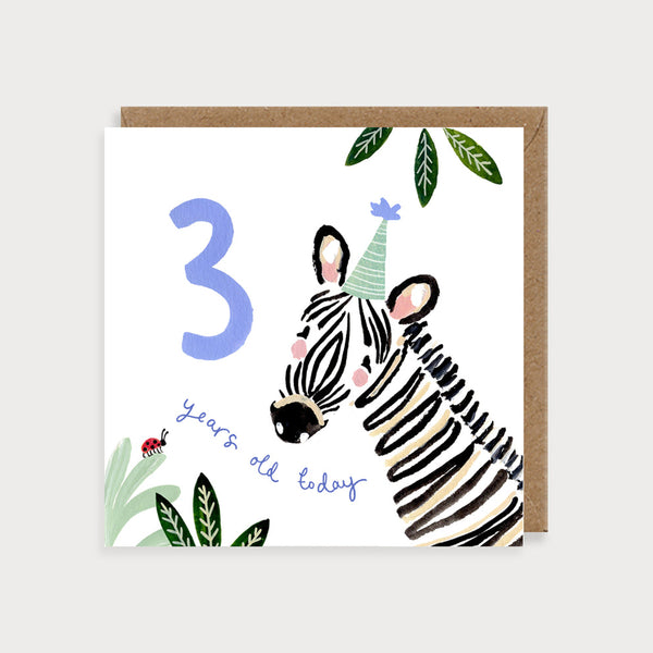 Child Age 3 Zebra Birthday Card