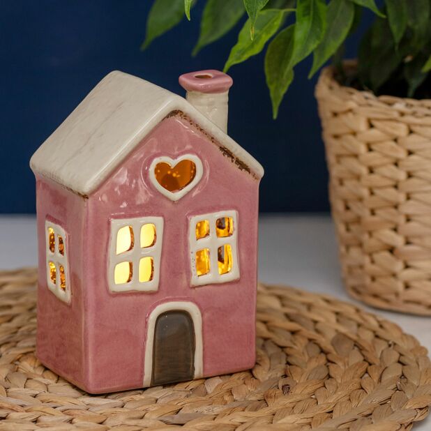 Village Pottery Heart House Tealight Holder - Pink