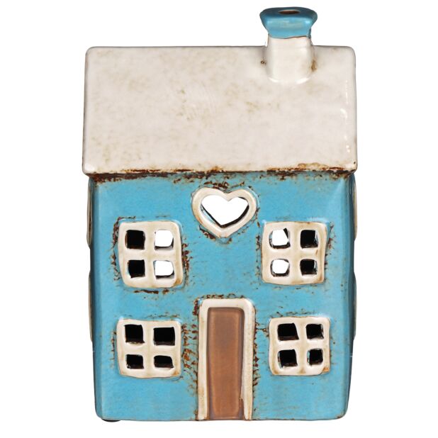 Village Pottery Heart House Tealight Holder - Bright Blue