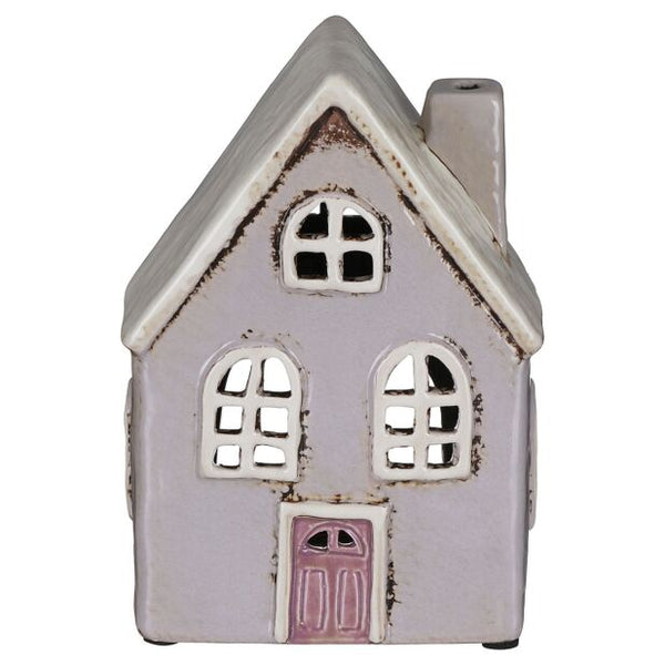 Village Pottery Cottage House Tealight Holder - Pale Grey
