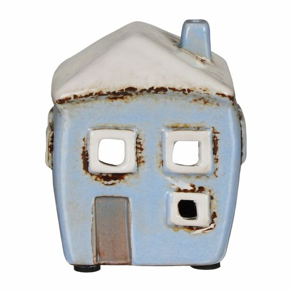 Village Pottery Square Mini House Tealight Holder - Pale Blue