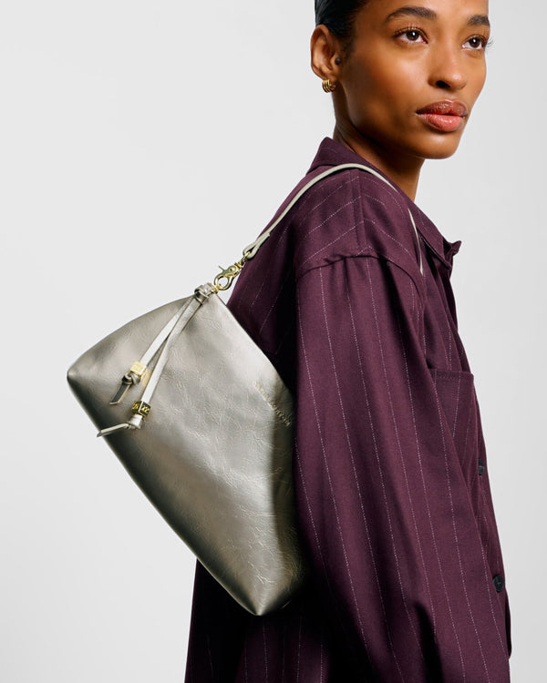 Nova Textured Patent Clutch - Pewter