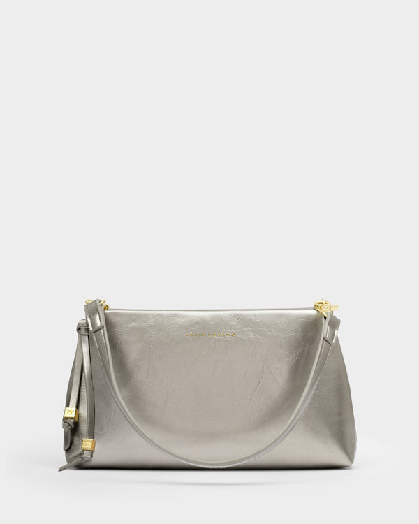 Nova Textured Patent Clutch - Pewter