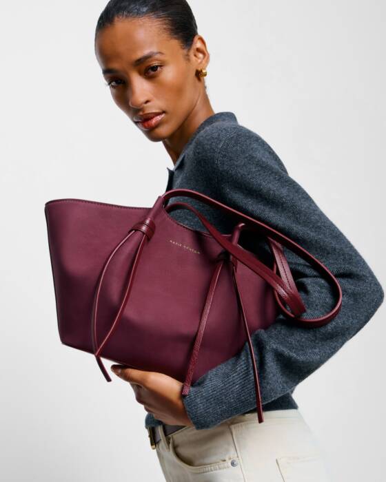 Celina Small Suedette Tote Bag - Cherry