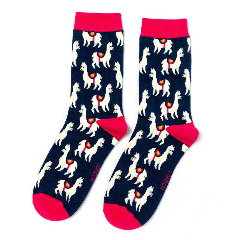 Llama Bamboo Socks - Navy