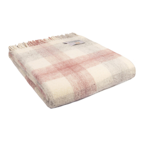 Meadow Check Dusky Pink Wool Throw
