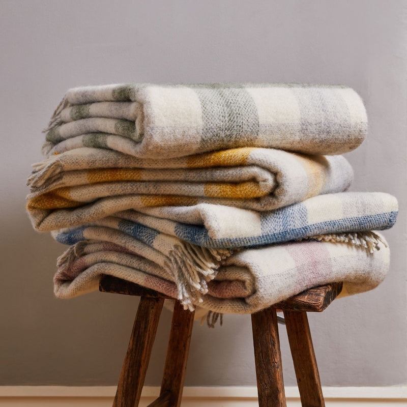 Meadow Check Olive Wool Throw
