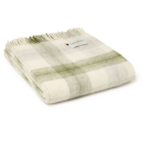 Meadow Check Olive Wool Throw