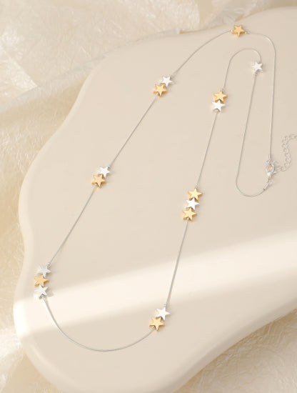 Long Silver & Gold Scattered Stars Necklace