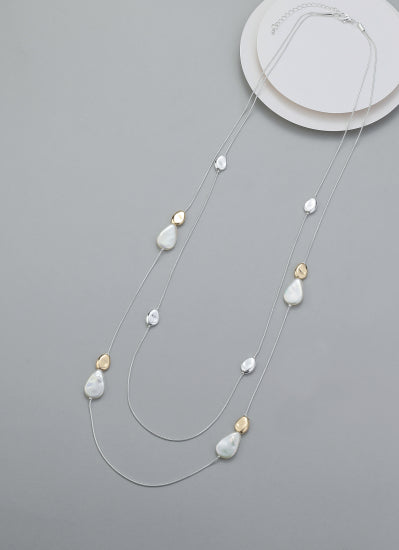 Long Silver, Gold & Pearl Shapes Bracelet