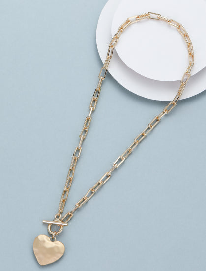 Gold Heart Paperclip Link Necklace