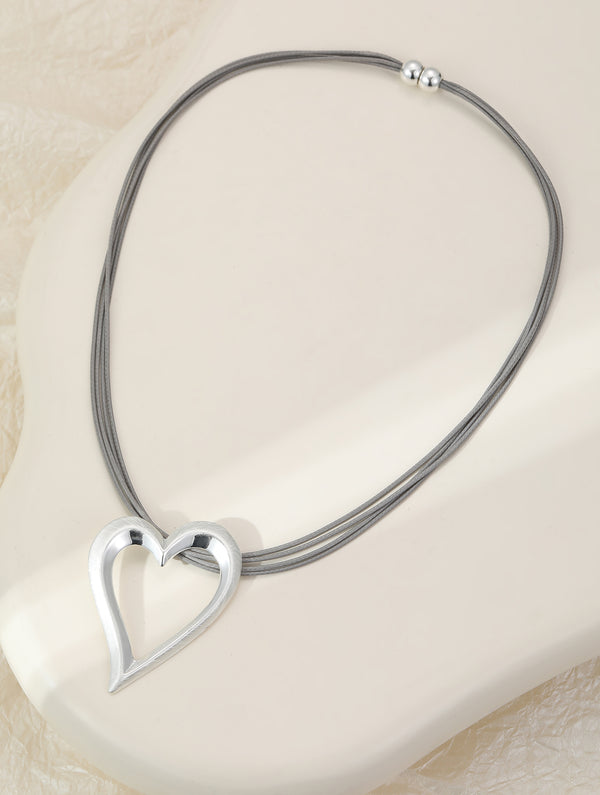 Silver Heart Rope Necklace