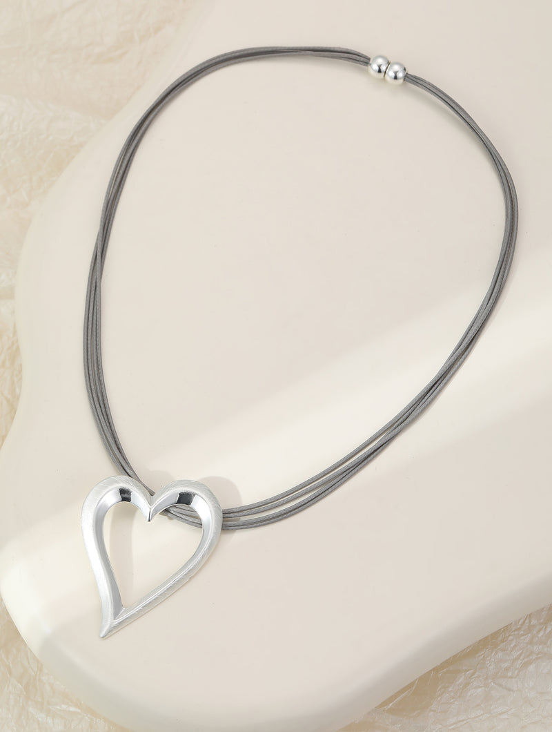 Silver Heart Rope Necklace