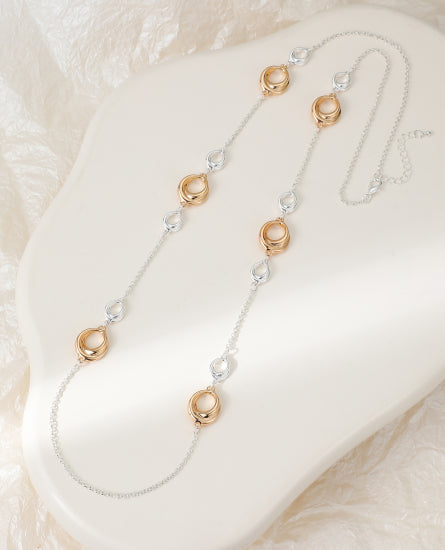 Long Silver & Gold Plated Twisted Circles Necklace