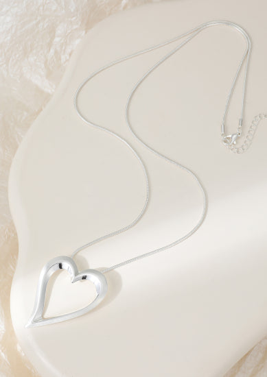 Long Silver Heart Necklace