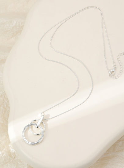 Long Silver Circle Necklace