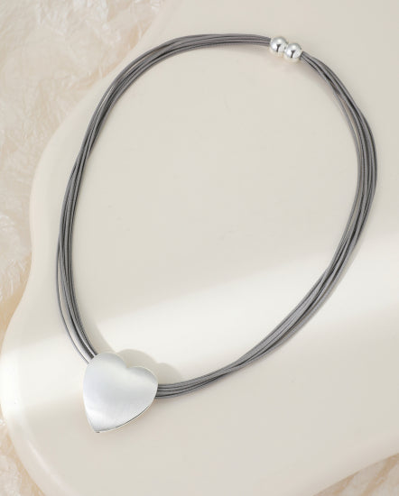 Silver Heart Rope Necklace