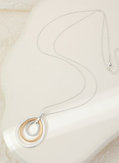Long Silver & Gold Oval Necklace