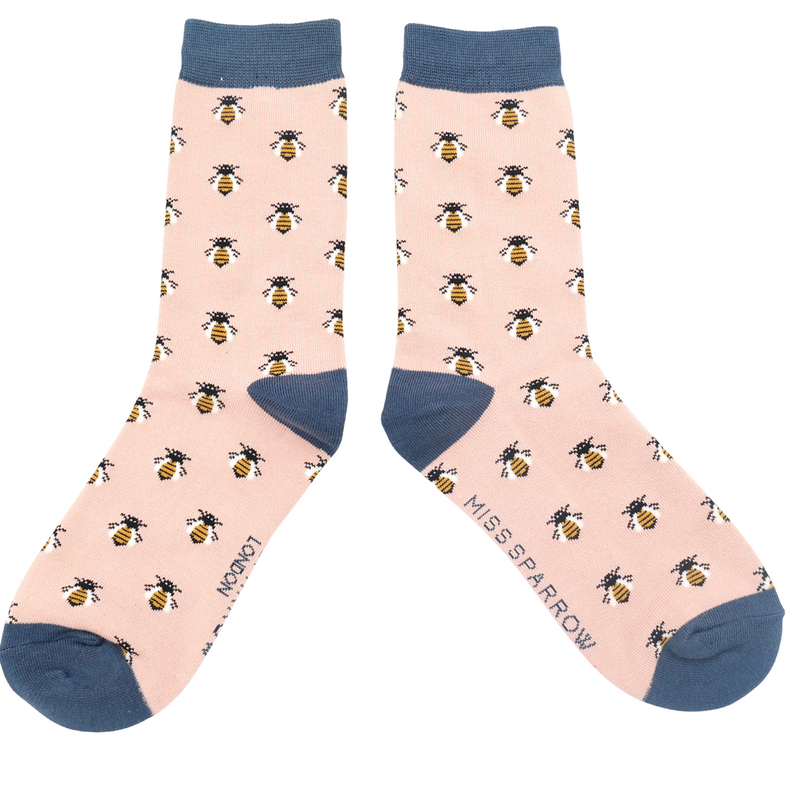 Honey Bees Bamboo Socks - Dusky Pink