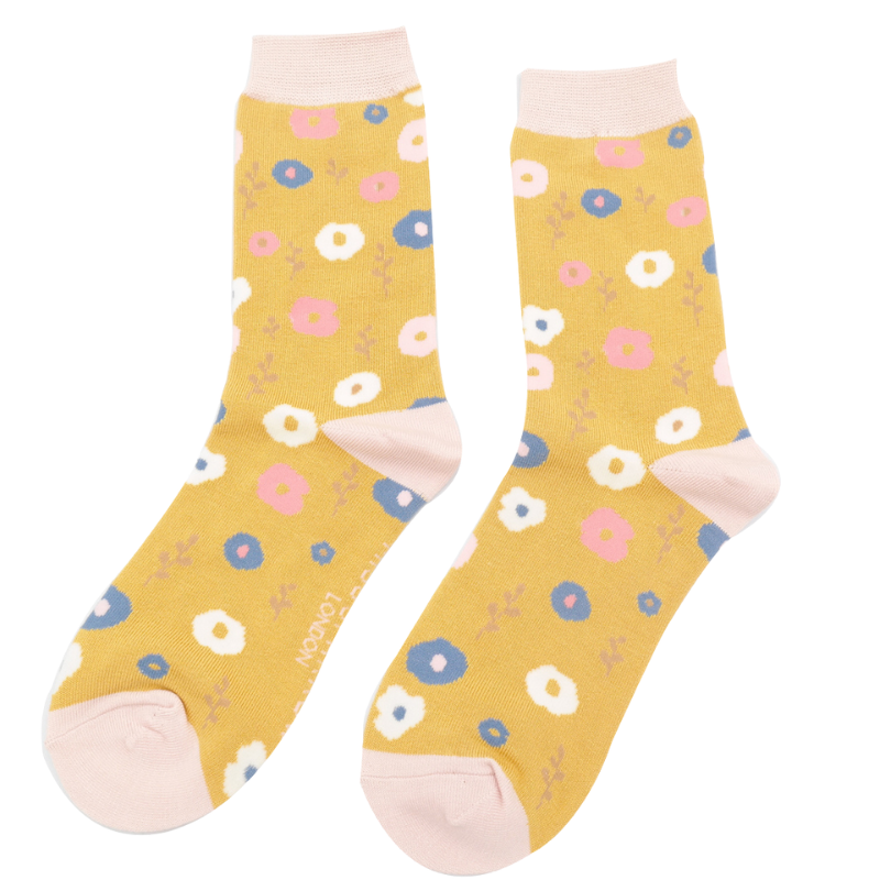 Floral Pattern Bamboo Socks - Yellow