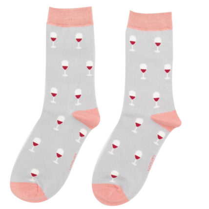 Wine Glass Bamboo Socks - Silver