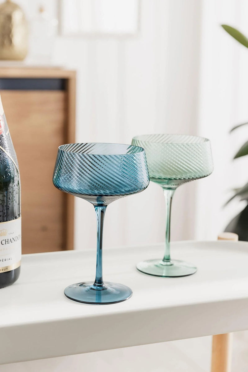 Twist Champagne Coupes – Set of 2 Blue/Green