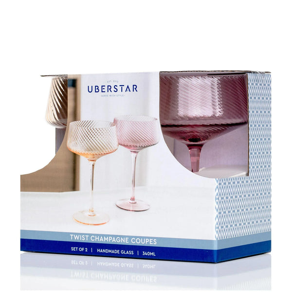 Twist Champagne Coupes – Set of 2 Pink/Peach