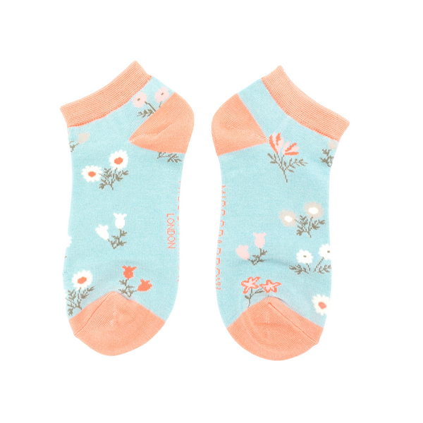 Dainty Floral Trainer Socks - Duck Egg
