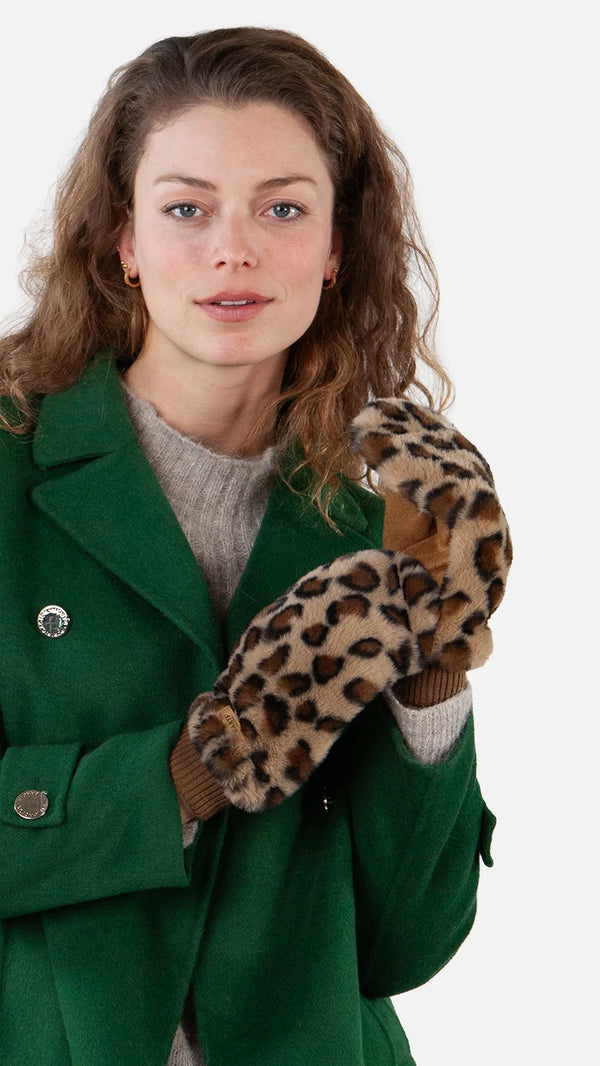 Fur Mitts - Brown Print