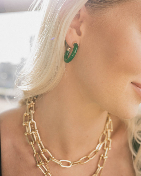 Isabella Resin And Metal Hoop Earrings in Green