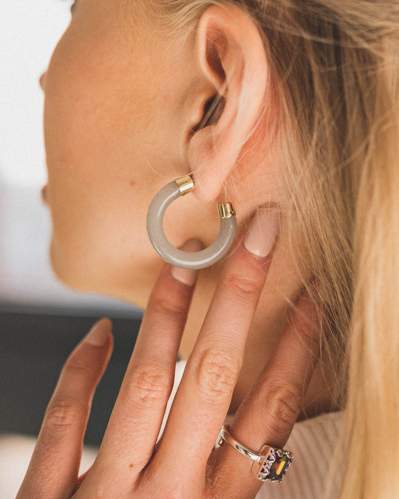 Isabella Resin And Metal Hoop Earrings in Grey