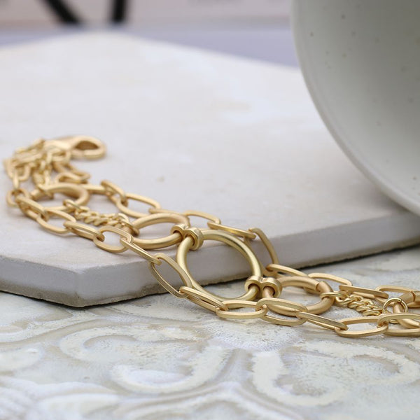 Triple Strand Golden Mixed Chain & Hoops Bracelet