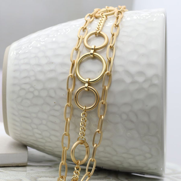 Triple Strand Golden Mixed Chain & Hoops Bracelet