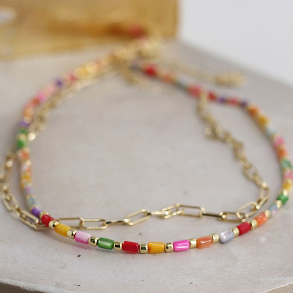 Golden Chain & Rainbow Shell Necklace