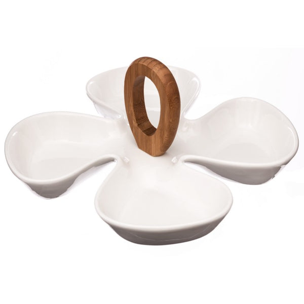 White Ceramic & Bamboo Aperitive Plate