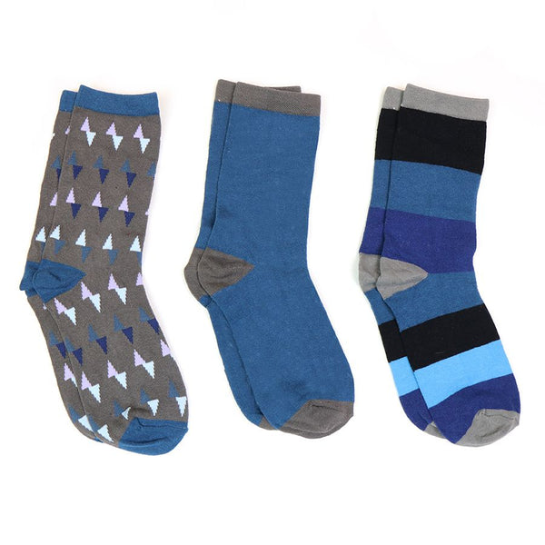 Grey & Blue Stripe/Triangle Pattern Mens Bamboo Socks (Box Of 3)